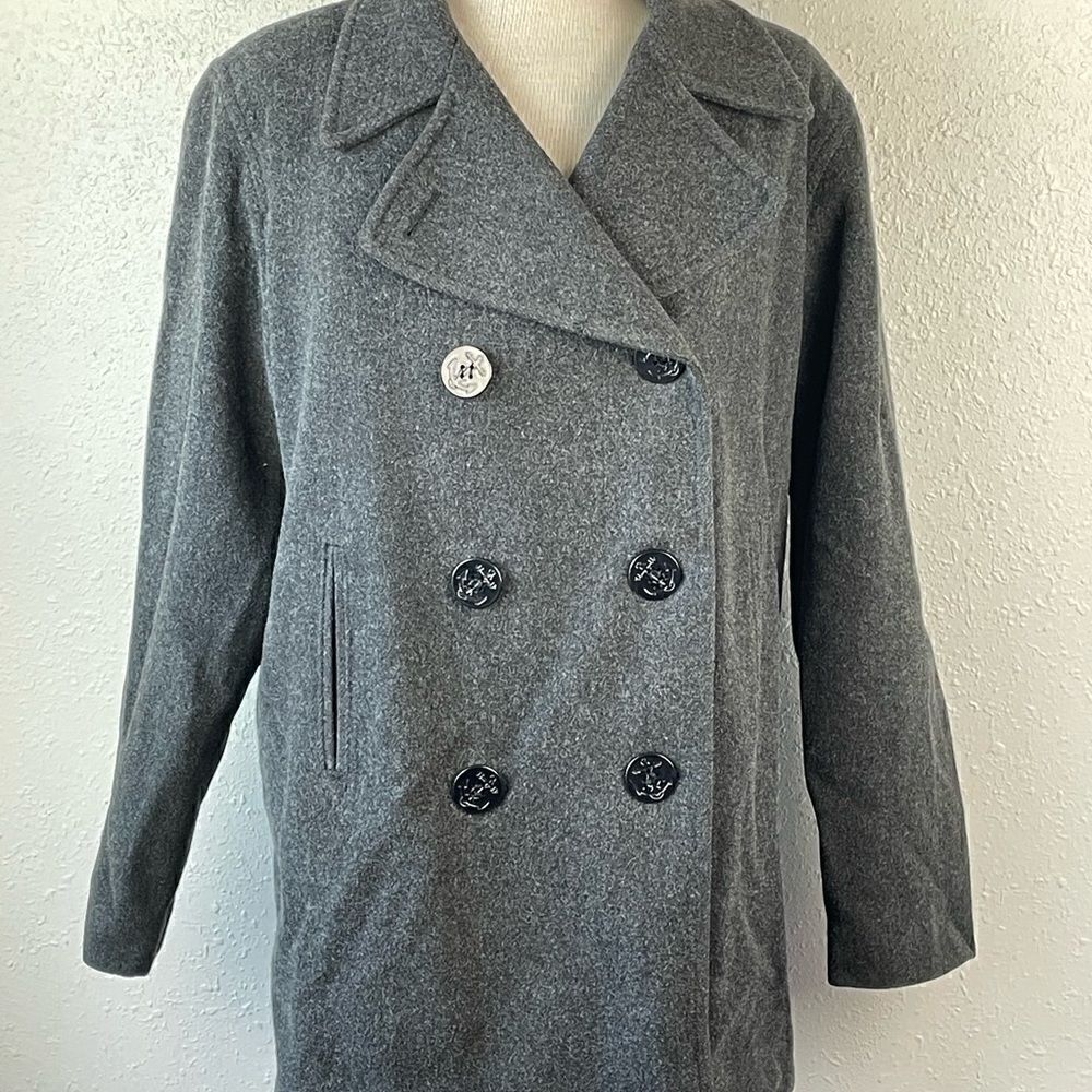 EUC J. Percy Womens Gray Anchor Double Breasted Pea Coat Size 8